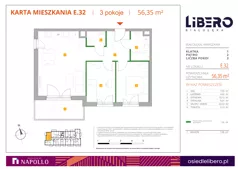 3 pokoje, mieszkanie 56,35 m², piętro 2, oferta nr E.32, Osiedle Libero, Warszawa, Białołęka, Grodzisk, ul. Głębocka