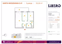 3 pokoje, mieszkanie 59,18 m², piętro 3, oferta nr E.41, Osiedle Libero, Warszawa, Białołęka, Grodzisk, ul. Głębocka