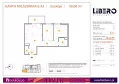 3 pokoje, mieszkanie 58,66 m², piętro 3, oferta nr E.42, Osiedle Libero, Warszawa, Białołęka, Grodzisk, ul. Głębocka
