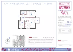 3 pokoje, mieszkanie 55,80 m², piętro 2, oferta nr C2.33, Miasteczko Brzeziny II, Warszawa, Białołęka, Brzeziny, ul. Hemara