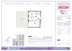 3 pokoje, mieszkanie 59,00 m², piętro 1, oferta nr E2.16, Miasteczko Brzeziny II, Warszawa, Białołęka, Brzeziny, ul. Hemara