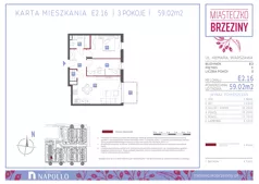 3 pokoje, mieszkanie 59,00 m², piętro 1, oferta nr E2.16, Miasteczko Brzeziny II, Warszawa, Białołęka, Brzeziny, ul. Hemara