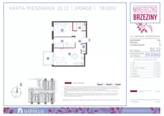 3 pokoje, mieszkanie 59,04 m², piętro 1, oferta nr D1.12, Miasteczko Brzeziny II, Warszawa, Białołęka, Brzeziny, ul. Hemara
