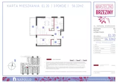 3 pokoje, mieszkanie 56,17 m², piętro 1, oferta nr E1.20, Miasteczko Brzeziny II, Warszawa, Białołęka, Brzeziny, ul. Hemara