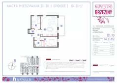 3 pokoje, mieszkanie 64,28 m², piętro 2, oferta nr D1.30, Miasteczko Brzeziny II, Warszawa, Białołęka, Brzeziny, ul. Hemara