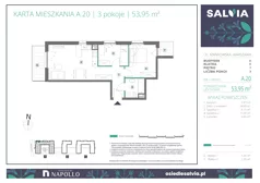3 pokoje, mieszkanie 53,95 m², piętro 1, oferta nr A.20, Osiedle Salvia, Warszawa, Białołęka, Kobiałka, ul. Mańkowska