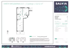 3 pokoje, mieszkanie 53,12 m², piętro 1, oferta nr A.51, Osiedle Salvia, Warszawa, Białołęka, Kobiałka, ul. Mańkowska