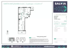 3 pokoje, mieszkanie 53,04 m², piętro 2, oferta nr A.64, Osiedle Salvia, Warszawa, Białołęka, Kobiałka, ul. Mańkowska