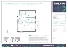 3 pokoje, mieszkanie 60,22 m², piętro 2, oferta nr C.28, Osiedle Salvia, Warszawa, Białołęka, Kobiałka, ul. Mańkowska