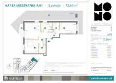 3 pokoje, mieszkanie 72,66 m², parter, oferta nr A.01, Osiedle MONO, Warszawa, Białołęka, Tarchomin, ul. Odkryta 53