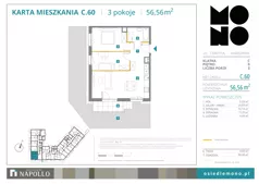 3 pokoje, mieszkanie 56,56 m², parter, oferta nr C.60, Osiedle MONO, Warszawa, Białołęka, Tarchomin, ul. Odkryta 53