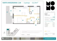 3 pokoje, mieszkanie 52,34 m², parter, oferta nr C.64, Osiedle MONO, Warszawa, Białołęka, Tarchomin, ul. Odkryta 53