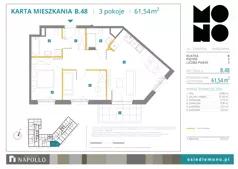 3 pokoje, mieszkanie 61,54 m², piętro 2, oferta nr B.48, Osiedle MONO, Warszawa, Białołęka, Tarchomin, ul. Odkryta 53