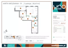 3 pokoje, mieszkanie 66,41 m², piętro 1, oferta nr 19, UNO Bemowo, Warszawa, Bemowo, Bemowo-Lotnisko, ul. Powstańców Śląskich