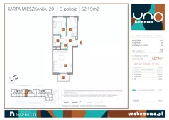 3 pokoje, mieszkanie 62,19 m², piętro 2, oferta nr 20, UNO Bemowo, Warszawa, Bemowo, Bemowo-Lotnisko, ul. Powstańców Śląskich