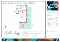 3 pokoje, mieszkanie 63,55 m², parter, oferta nr 50, UNO Bemowo, Warszawa, Bemowo, Bemowo-Lotnisko, ul. Powstańców Śląskich