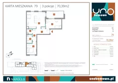 3 pokoje, mieszkanie 70,39 m², piętro 5, oferta nr 79, UNO Bemowo, Warszawa, Bemowo, Bemowo-Lotnisko, ul. Powstańców Śląskich
