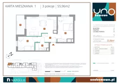 3 pokoje, mieszkanie 55,96 m², piętro 1, oferta nr 01, UNO Bemowo, Warszawa, Bemowo, Bemowo-Lotnisko, ul. Powstańców Śląskich