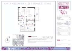 4 pokoje, mieszkanie 77,36 m², piętro 2, oferta nr C1.28, Miasteczko Brzeziny II, Warszawa, Białołęka, Brzeziny, ul. Hemara
