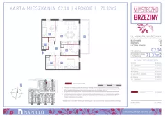 4 pokoje, mieszkanie 71,27 m², piętro 1, oferta nr C2.14, Miasteczko Brzeziny II, Warszawa, Białołęka, Brzeziny, ul. Hemara
