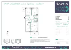 4 pokoje, mieszkanie 73,98 m², piętro 2, oferta nr C.35, Osiedle Salvia, Warszawa, Białołęka, Kobiałka, ul. Mańkowska