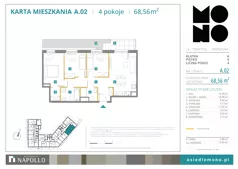 4 pokoje, mieszkanie 68,56 m², parter, oferta nr A.02, Osiedle MONO, Warszawa, Białołęka, Tarchomin, ul. Odkryta 53