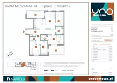 5 pokoi, mieszkanie 100,40 m², piętro 6, oferta nr 44, UNO Bemowo, Warszawa, Bemowo, Bemowo-Lotnisko, ul. Powstańców Śląskich
