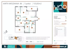 5 pokoi, mieszkanie 103,83 m², piętro 6, oferta nr 86, UNO Bemowo, Warszawa, Bemowo, Bemowo-Lotnisko, ul. Powstańców Śląskich