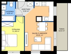 2 pokoje, mieszkanie 39,74 m², piętro 6, oferta nr A.33, Osiedle MONO, Warszawa, Białołęka, Tarchomin, ul. Odkryta 53