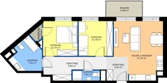 3 pokoje, mieszkanie 69,54 m², piętro 6, oferta nr A.38, Osiedle MONO, Warszawa, Białołęka, Tarchomin, ul. Odkryta 53
