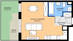 1 pokój, mieszkanie 33,31 m², parter, oferta nr C.62, Osiedle MONO, Warszawa, Białołęka, Tarchomin, ul. Odkryta 53