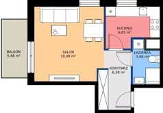 1 pokój, mieszkanie 34,99 m², piętro 6, oferta nr A.32, Osiedle MONO, Warszawa, Białołęka, Tarchomin, ul. Odkryta 53