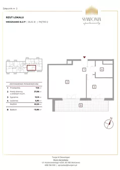 2 pokoje, mieszkanie 53,33 m², piętro 2, oferta nr B.2.17, Apartamenty Symfonia etap 1, Skórzewo, ul. Mozarta 2