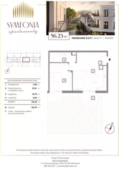 2 pokoje, mieszkanie 56,23 m², parter, oferta nr D.0.11, Apartamenty Symfonia etap 2, Skórzewo, ul. Mozarta 2