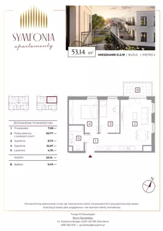 3 pokoje, mieszkanie 53,73 m², piętro 2, oferta nr D.2.19, Apartamenty Symfonia etap 2, Skórzewo, ul. Mozarta 2