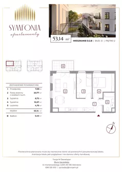 3 pokoje, mieszkanie 53,14 m², piętro 2, oferta nr D.2.8, Apartamenty Symfonia etap 2, Skórzewo, ul. Mozarta 2