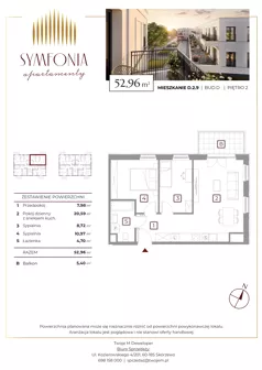 3 pokoje, mieszkanie 52,96 m², piętro 2, oferta nr D.2.9, Apartamenty Symfonia etap 2, Skórzewo, ul. Mozarta 2