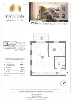 2 pokoje, mieszkanie 49,80 m², piętro 2, oferta nr C.2.16, Apartamenty Symfonia etap 2, Skórzewo, ul. Mozarta 2