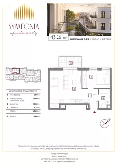 2 pokoje, mieszkanie 42,83 m², piętro 2, oferta nr D.2.10, Apartamenty Symfonia etap 2, Skórzewo, ul. Mozarta 2
