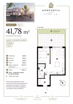 2 pokoje, mieszkanie 41,78 m², parter, oferta nr 23-1, Komfortia, Skórzewo, ul. Chopina