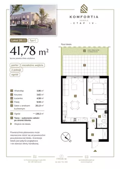 2 pokoje, mieszkanie 41,78 m², parter, oferta nr 28-1, Komfortia, Skórzewo, ul. Chopina