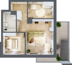 3 pokoje, mieszkanie 57,91 m², piętro 1, oferta nr E.1.7, Panorama Bańgów Etap II, Siemianowice Śląskie, Bańgów, ul. Bańgowska 32