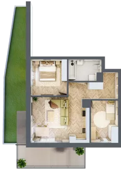 3 pokoje, mieszkanie 57,91 m², piętro 1, oferta nr E.1.7, Panorama Bańgów Etap II, Siemianowice Śląskie, Bańgów, ul. Bańgowska 32