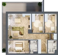 4 pokoje, mieszkanie 76,86 m², piętro 1, oferta nr F.1.2, Panorama Bańgów Etap II, Siemianowice Śląskie, Bańgów, ul. Bańgowska 32