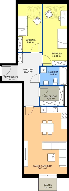 3 pokoje, mieszkanie 67,84 m², piętro 2, oferta nr B1 301, MOTTO Wojnów, Wrocław, Psie Pole-Zawidawie, Wojnów, ul. Strachocińska