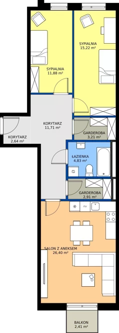3 pokoje, mieszkanie 78,80 m², piętro 1, oferta nr B1 201, MOTTO Wojnów, Wrocław, Psie Pole-Zawidawie, Wojnów, ul. Strachocińska