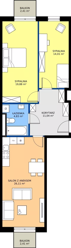 3 pokoje, mieszkanie 75,87 m², piętro 1, oferta nr C1 205, MOTTO Wojnów, Wrocław, Psie Pole-Zawidawie, Wojnów, ul. Strachocińska