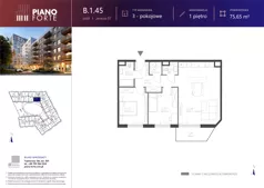 3 pokoje, mieszkanie 75,67 m², piętro 1, oferta nr B.1.45, Piano Forte, Łódź, Śródmieście, ul. Stefana Jaracza 57