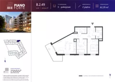 3 pokoje, mieszkanie 62,29 m², piętro 2, oferta nr B.2.49, Piano Forte, Łódź, Śródmieście, ul. Stefana Jaracza 57