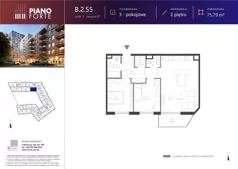 3 pokoje, apartament 75,81 m², piętro 2, oferta nr B.2.55, Piano Forte, Łódź, Śródmieście, ul. Stefana Jaracza 57